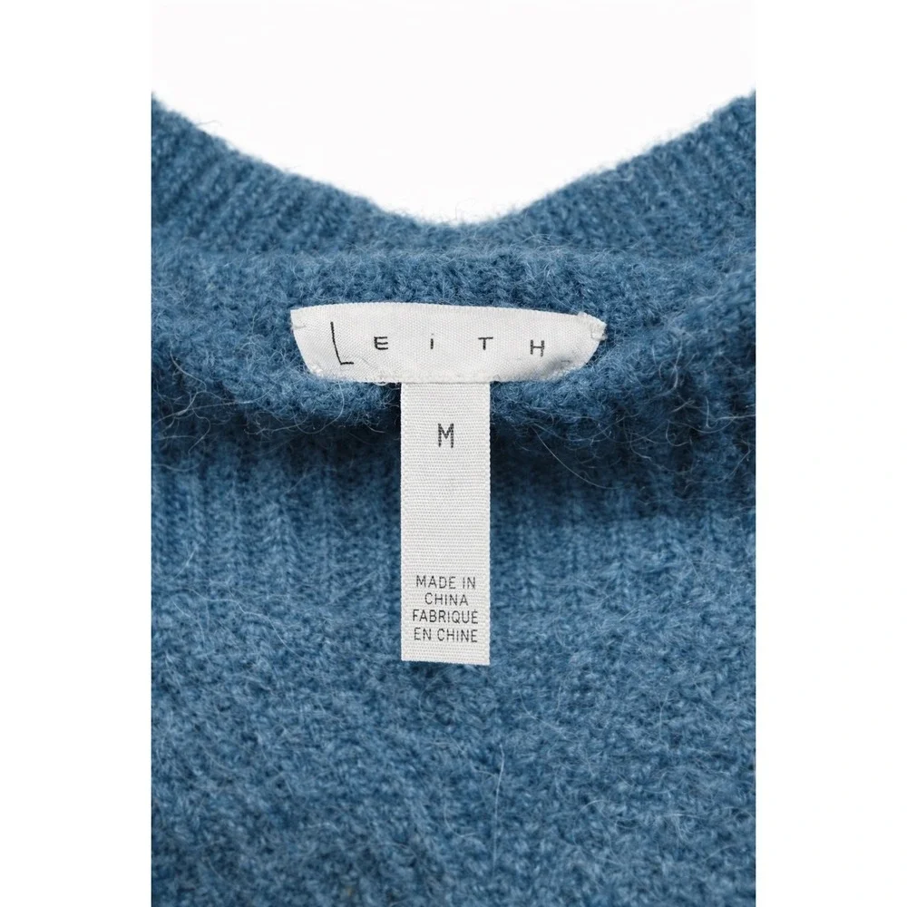 Leith Women's Medium Blue Alpaca Blend Cropped Sweater Coastal Chunky Knit